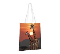 PPTHSNVB Giraffe at sunset Canvas Tote Bag for Women Reusable Shopping Grocery Bags with Handles Cloth bags