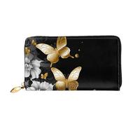 PPTHSNVB golden retriever Women's Wallet Large Capacity Credit Card Holder Zip Phone Clutch Ladies Travel Purse, Gold White Butterflies Black, One Size, Classic