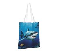 PPTHSNVB Great White Fish Canvas Tote Bag for Women Reusable Shopping Grocery Bags with Handles Cloth bags