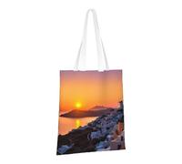 PPTHSNVB Greece Island Sunset Landscape Canvas Tote Bag for Women Reusable Shopping Grocery Bags with Handles Cloth bags