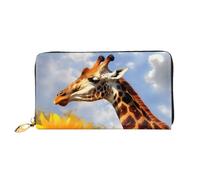 PPTHSNVB Green Tropical Jungle Plant Women's Wallet Large Capacity Credit Card Holder Zip Phone Clutch Ladies Travel Purse, Giraffe And Sunflower, One Size, Classic