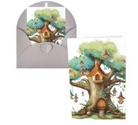 PPTHSNVB Greeting Cards with Envelope Blank Cards Cute Fairy Tree Funny Thank You Card 4 x 6 in Birthday Card Get Well Blank Note Cards for Wedding Teachers Valentine's Holiday Party