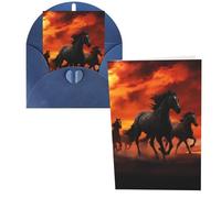 PPTHSNVB Greeting Cards with Envelope Blank Cards Horses Red Glowing Clouds Funny Thank You Card 4 x 6 in Birthday Card Get Well Blank Note Cards for Wedding Teachers Valentine's Holiday Party