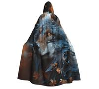 PPTHSNVB Halloween Hooded Cloak Autumn leaves and a wolf Witch Robe Full Length Cape Cosplay Costume for Men Women