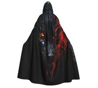 PPTHSNVB Halloween Hooded Cloak Big black wolf with red eyes Witch Robe Full Length Cape Cosplay Costume for Men Women