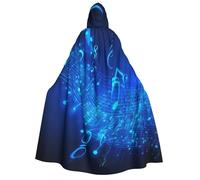 PPTHSNVB Halloween Hooded Cloak Blue Musical Notes Witch Robe Full Length Cape Cosplay Costume for Men Women