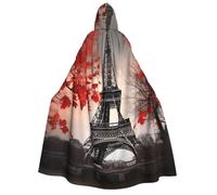 PPTHSNVB Halloween Hooded Cloak Eiffel Tower Autumn Leaves Witch Robe Full Length Cape Cosplay Costume for Men Women