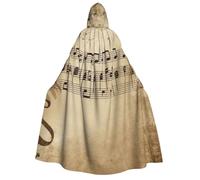 PPTHSNVB Halloween Hooded Cloak Music Notes on Old Paper Witch Robe Full Length Cape Cosplay Costume for Men Women