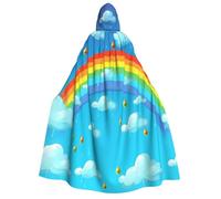 PPTHSNVB Halloween Hooded Cloak Rainbow Clouds Raindrop Witch Robe Full Length Cape Cosplay Costume for Men Women