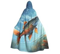 PPTHSNVB Halloween Hooded Cloak Safflower Flying Fish Witch Robe Full Length Cape Cosplay Costume for Men Women