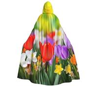 PPTHSNVB Halloween Hooded Cloak Spring Flowers Witch Robe Full Length Cape Cosplay Costume for Men Women