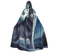 PPTHSNVB Halloween Hooded Cloak wolf under moon Witch Robe Full Length Cape Cosplay Costume for Men Women