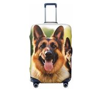 PPTHSNVB Happy German Shepherd Luggage Covers for Suitcase Elastic Suitcase Cover Protector Dustproof Anti-Scratch Thicken Travel Luggage Cover Washable Baggage Covers Fit 18-32 Inch Luggage, Black, S