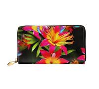 PPTHSNVB Helm of Awe Women's Wallet Large Capacity Credit Card Holder Zip Phone Clutch Ladies Travel Purse, Hawaiian Colorful Flower, One Size, Classic
