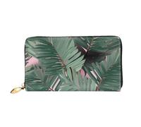 PPTHSNVB Helm of Awe Women's Wallet Large Capacity Credit Card Holder Zip Phone Clutch Ladies Travel Purse, Green Palm Tree Leaves, One Size, Classic
