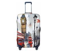 PPTHSNVB London Luggage Covers for Suitcase Elastic Suitcase Cover Protector Dustproof Anti-Scratch Thicken Travel Luggage Cover Washable Baggage Covers Fit 18-32 Inch Luggage, Black, M