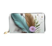 PPTHSNVB Magical Design Norse Runes Compass Women's Wallet Large Capacity Credit Card Holder Zip Phone Clutch Ladies Travel Purse, Feather Flower, One Size, Classic