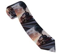 PPTHSNVB Men's Necktie Classic Silk Tie Business Formal Neck Ties Steam Train Depart Sunset Skinny Ties for Men, Black, One Size