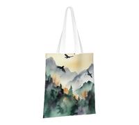 PPTHSNVB Mountain birds watercolor Canvas Tote Bag for Women Reusable Shopping Grocery Bags with Handles Cloth bags
