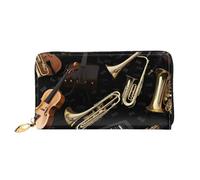 PPTHSNVB Music Notes on Old Paper Women's Wallet Large Capacity Credit Card Holder Zip Phone Clutch Ladies Travel Purse, Musical Instruments, One Size, Classic