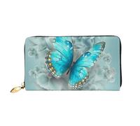 PPTHSNVB Music Notes on Old Paper Women's Wallet Large Capacity Credit Card Holder Zip Phone Clutch Ladies Travel Purse, Light Blue Butterfly, One Size, Classic