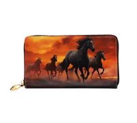 PPTHSNVB Music Notes on Old Paper Women's Wallet Large Capacity Credit Card Holder Zip Phone Clutch Ladies Travel Purse, Horses Red Glowing Clouds, One Size, Classic