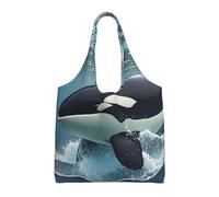 PPTHSNVB Orca Killer Whale Canvas Tote Bag for Women Reusable Shopping Grocery Bags with Handles Cloth bags