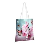 PPTHSNVB Orchid Flower Butterfly Soft Fresh Spring Canvas Tote Bag for Women Reusable Shopping Grocery Bags with Handles Cloth bags