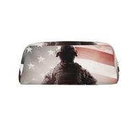 PPTHSNVB Pencil Case American Flag Soldier Pencil Pouch with Zipper Pencil Bag Large Capacity Leather Pencil Pouch Portable Makeup Bag for Women Men