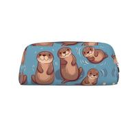 PPTHSNVB Pencil Case Animal Cute Brown Otters Pencil Pouch with Zipper Pencil Bag Large Capacity Leather Pencil Pouch Portable Makeup Bag for Women Men