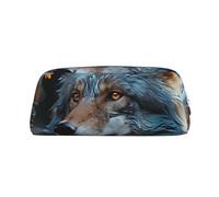 PPTHSNVB Pencil Case Autumn leaves and a wolf Pencil Pouch with Zipper Pencil Bag Large Capacity Leather Pencil Pouch Portable Makeup Bag for Women Men