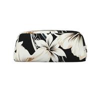 PPTHSNVB Pencil Case Black and white hawaiian flowers Pencil Pouch with Zipper Pencil Bag Large Capacity Leather Pencil Pouch Portable Makeup Bag for Women Men