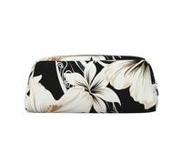 PPTHSNVB Pencil Case Black and white hawaiian flowers Pencil Pouch with Zipper Pencil Bag Large Capacity Leather Pencil Pouch Portable Makeup Bag for Women Men