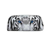PPTHSNVB Pencil Case Blue Eyed Tiger Pencil Pouch with Zipper Pencil Bag Large Capacity Leather Pencil Pouch Portable Makeup Bag for Women Men