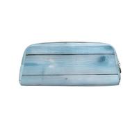 PPTHSNVB Pencil Case Blue Wood Pencil Pouch with Zipper Pencil Bag Large Capacity Leather Pencil Pouch Portable Makeup Bag for Women Men