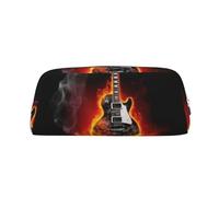 PPTHSNVB Pencil Case Burning Guitar Pencil Pouch with Zipper Pencil Bag Large Capacity Leather Pencil Pouch Portable Makeup Bag for Women Men