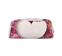 PPTHSNVB Pencil Case Card Heart Shape Flowers Pencil Pouch with Zipper Pencil Bag Large Capacity Leather Pencil Pouch Portable Makeup Bag for Women Men