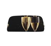 PPTHSNVB Pencil Case Champagne Glass Pencil Pouch with Zipper Pencil Bag Large Capacity Leather Pencil Pouch Portable Makeup Bag for Women Men