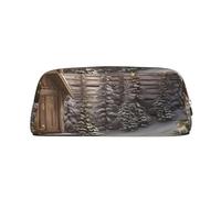 PPTHSNVB Pencil Case Christmas Wood Pencil Pouch with Zipper Pencil Bag Large Capacity Leather Pencil Pouch Portable Makeup Bag for Women Men