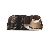 PPTHSNVB Pencil Case Cowboy Black Hat Western Boots Pencil Pouch with Zipper Pencil Bag Large Capacity Leather Pencil Pouch Portable Makeup Bag for Women Men