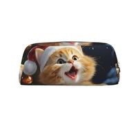 PPTHSNVB Pencil Case Cute Cat Sing Christmas Carols Pencil Pouch with Zipper Pencil Bag Large Capacity Leather Pencil Pouch Portable Makeup Bag for Women Men