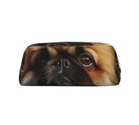 PPTHSNVB Pencil Case Cute Pekingese Pencil Pouch with Zipper Pencil Bag Large Capacity Leather Pencil Pouch Portable Makeup Bag for Women Men