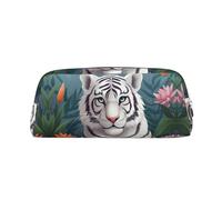 PPTHSNVB Pencil Case Cute white tiger Pencil Pouch with Zipper Pencil Bag Large Capacity Leather Pencil Pouch Portable Makeup Bag for Women Men