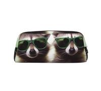 PPTHSNVB Pencil Case Funny Raccoon Green Sunglasses Pencil Pouch with Zipper Pencil Bag Large Capacity Leather Pencil Pouch Portable Makeup Bag for Women Men