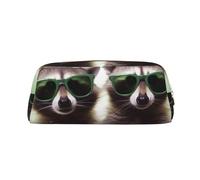 PPTHSNVB Pencil Case Funny Raccoon Green Sunglasses Pencil Pouch with Zipper Pencil Bag Large Capacity Leather Pencil Pouch Portable Makeup Bag for Women Men