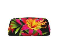 PPTHSNVB Pencil Case Hawaiian Colorful Flower Pencil Pouch with Zipper Pencil Bag Large Capacity Leather Pencil Pouch Portable Makeup Bag for Women Men
