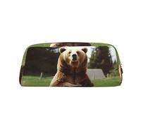 PPTHSNVB Pencil Case Hi Bear Sit on the lawn Pencil Pouch with Zipper Pencil Bag Large Capacity Leather Pencil Pouch Portable Makeup Bag for Women Men