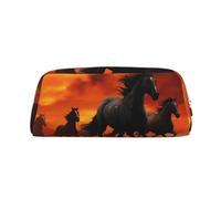 PPTHSNVB Pencil Case Horses Red Glowing Clouds Pencil Pouch with Zipper Pencil Bag Large Capacity Leather Pencil Pouch Portable Makeup Bag for Women Men