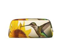 PPTHSNVB Pencil Case Hummingbird Sunflower Pencil Pouch with Zipper Pencil Bag Large Capacity Leather Pencil Pouch Portable Makeup Bag for Women Men