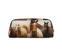 PPTHSNVB Pencil Case Many Horses Pencil Pouch with Zipper Pencil Bag Large Capacity Leather Pencil Pouch Portable Makeup Bag for Women Men